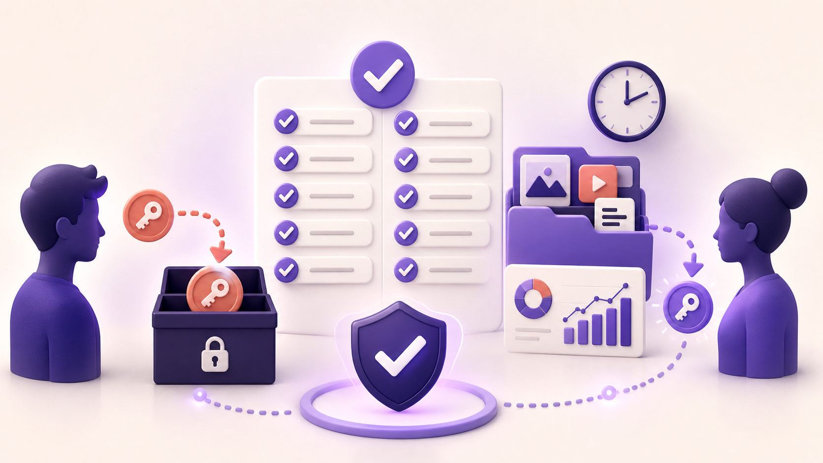 Completed handoff checklist with media archive, analytics baseline, secure removal of an outgoing key, and a verified key for the incoming manager