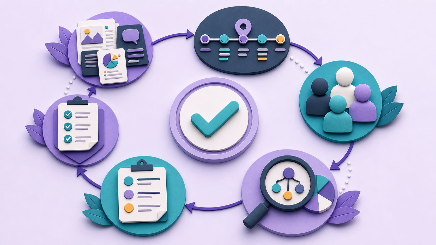 Post-incident review loop connecting evidence, timeline, team discussion, root-cause analysis, action items, and a tested checklist