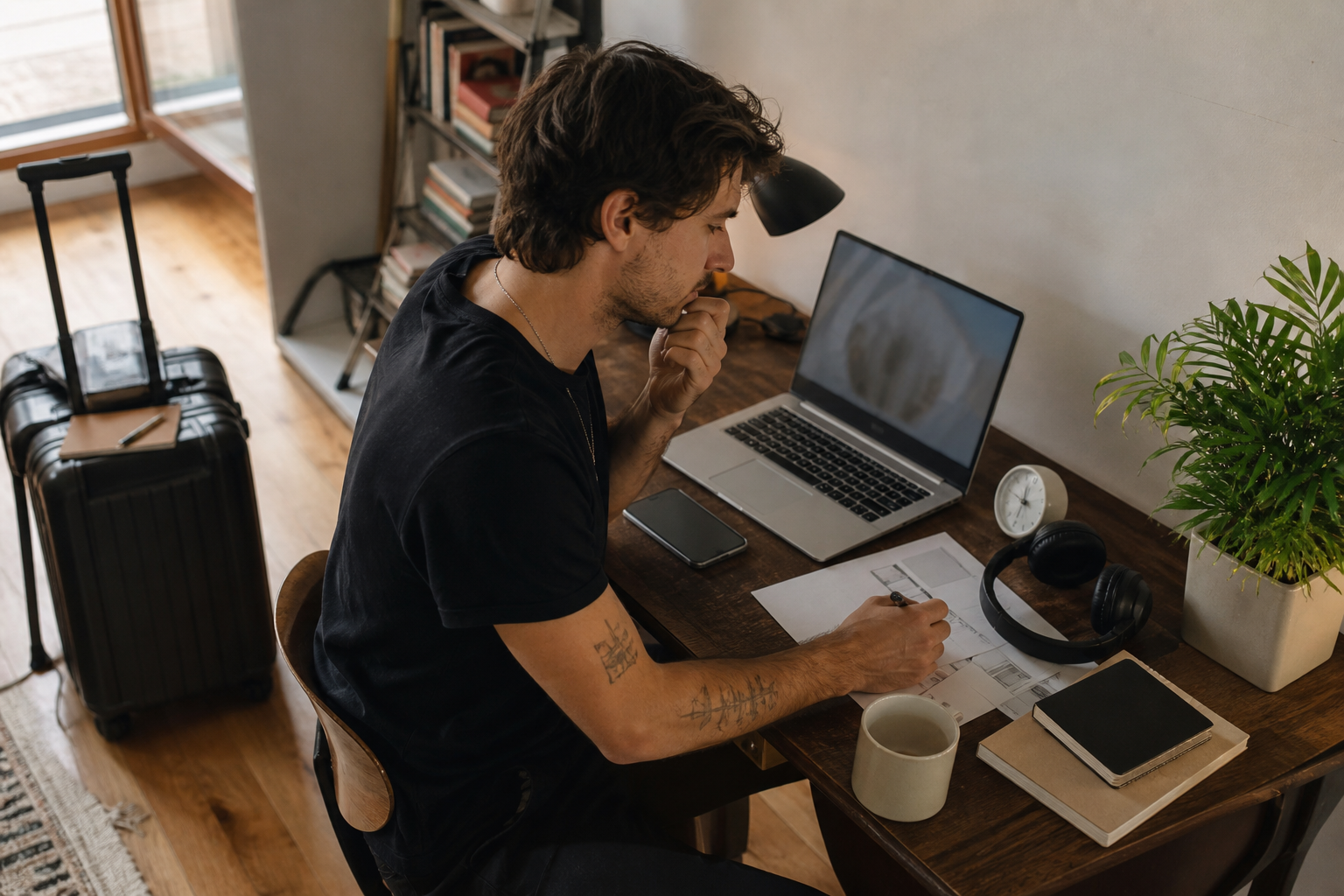 Solo creator mapping destination local publish times against a system-of-record calendar before a travel week