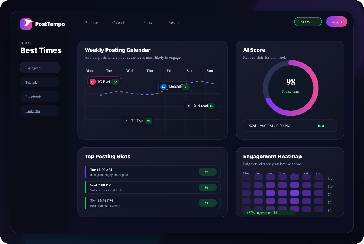 PostTempo best-time calendar preview